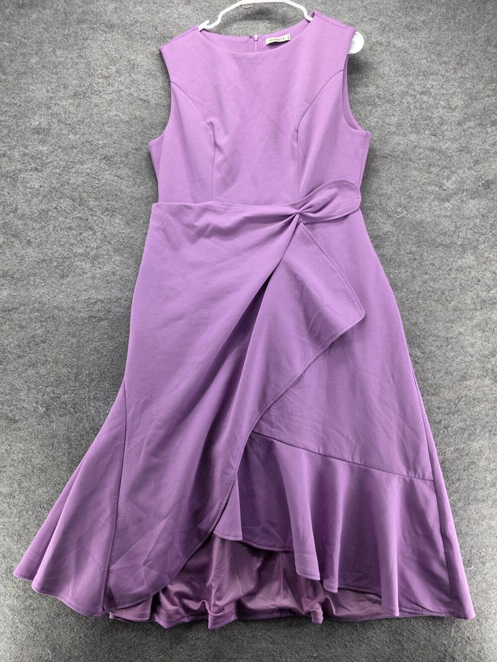FEHAUTE Dress Womens 12 Purple Fit & Flare Long Sleeveless Neck Ruffle Lined